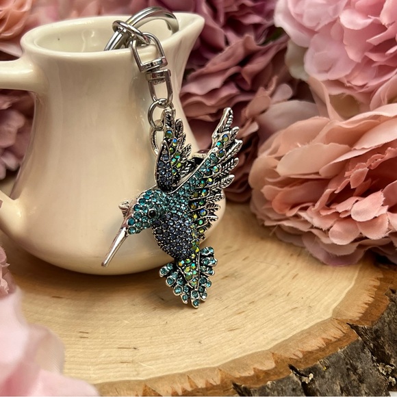Beautiful Blue Crystal Hummingbird Keychain Charm - Picture 4 of 15